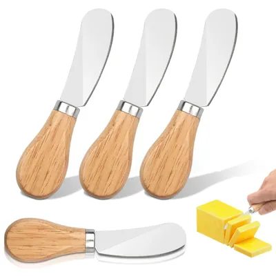 4 Käse-Butterstreicher aus Edelstahl mit Holzgriff, 12,3 cm