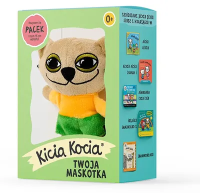 Produktbild von Plüschtier „Kicia Kocia Pacek“ in einer Schachtel für Kinder