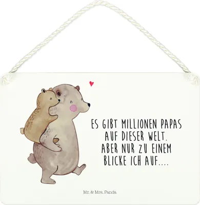 Produktbild von Mr. & Mrs. Panda Schild Papa Bär DIN A4 - Weiß - Geschenk, Vater, Vatertag, Türschild, holzbild, Holzschild, Wandbild Holz, Geburtstag, Vorbild, Muttertag, hängeschild