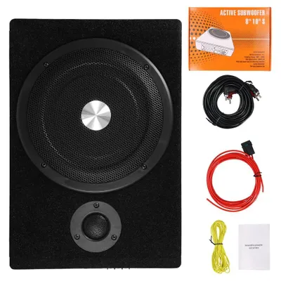 Immagine prodotto di Subwoofer per auto ultrapiatto - Subwoofer attivo da 20 cm da installare sotto il sedile - 600W - Amplificatore integrato - 50-200 Hz - 4 Ohm - 36×24,5×7,5 cm - Nero