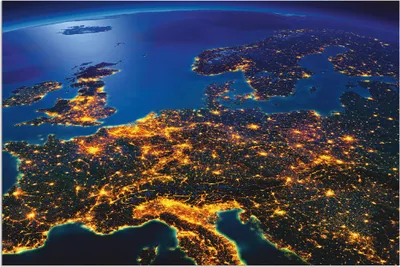 Produktbild von ARTland Wandbild Alu für Innen & Outdoor Zentral Europa vom Weltraum I Größe: 60x40 cm