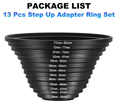 Produktbild von 13-teiliges Step-Up-Ring-Set, Adapterring aus Aluminium fš¹r Kameraobjektivfilter, 72-77MM, 77-82MM