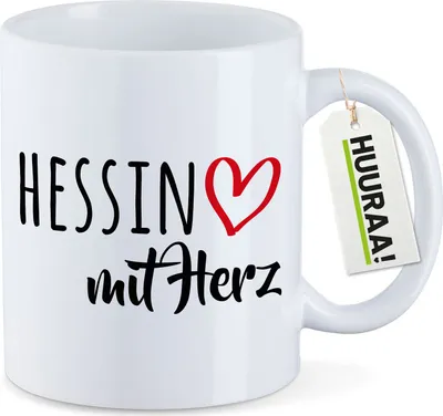 Produktbild von Huuraa Kaffeetasse Hessin mit Herz 330ml Weiß Keramik Kaffeebecher Geschenkidee
