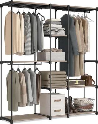 Produktbild von Offene Kleiderschrank mit Regalen und Kleiderstangen - Metallgestell - 182x182x43 cm - Schwarz-Braun