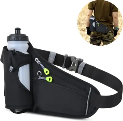 Produktbild von Gürteltasche Hüfttasche Bauchtasche Laufgürtel für Trinkflasche, Sports Trinkgürtel Pockets Waistpacks Outdoors für Telefon bis zu 6,5 Zoll, für Ausgeführt Radfahren Wandern Walking(Schwarz)
