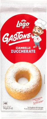 Produktbild von Gastone Lago Ciambelle Zuccherate Krapfen Donuts mit Puderzucker Packung à 180g, Jede Packung Enthält 6 Donuts à 30g