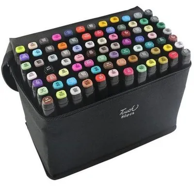 Produktbild von Filzstifte-Set, Pinsel- und Meißelspitze, 80 Farben, Lichtecht, Für Künstler, Skizzieren, Malen, Farbcodierte Kappen