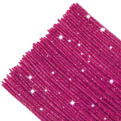 Glitzer-Chenilledraht, 200 Stk., 30 cm, 6 mm, rosa