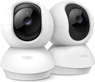 Image de Tapo TP-Link C210P2 Caméra de surveillance IP sans fil (orientation et inclinaison de l'objectif, résolution 3MP, audio 2 voies, vision nocturne jusqu'à 9m, jusqu'à 256 Go de mémoire locale) Blanc/noir, 2pcs