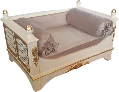 Produktbild von Casa Padrino Barock Hundebett Grau / Creme / Gold - Prunkvolles Antik Stil Hundebett - Handgefertigte Hunde Möbel im Barockstil - Antik Stil Tiermöbel - Barock Tiermöbel