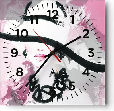 Produktbild von Wanduhr - Quadrat - Glasuhr - Frau Abstraktion - 40x40cm - Schleichendes Uhrwerk - Lautlos - zum Aufhängen bereit - Dekoration Modern - Wanddekoration aus Glas - C4AC40x40-3690