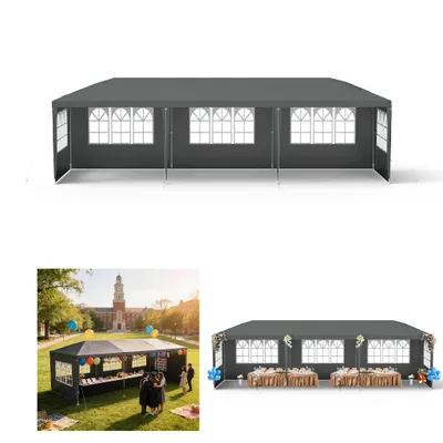 Produktbild von XMTECH Garten Pavillon Gartenzelt 3x9m Wasserdichter Garten Pavillon mit Abnehmbaren Seitenwänden und Fenster Partyzelt Bierzelt UV-Schutz (Anthrazit)