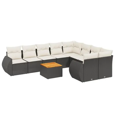 Produktbild von vidaXL 10-tlg. Garten-Sofagarnitur mit Kissen Schwarz Poly Rattan