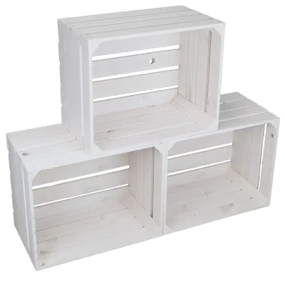 Productafbeelding van Set van 3 witte houten fruitkisten, 50x40x30 cm