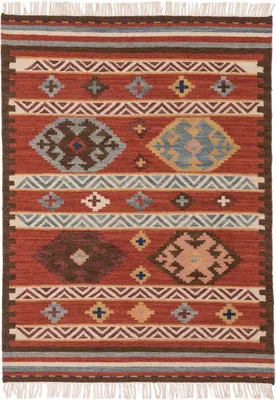 Produktbild von Handgewebter Kelim Wollteppich Zohra Bunt / Rot, Maße:160 x 230 cm