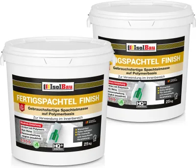 Produktbild von Isolbau Fertigspachtel Finish 50 kg, Glättspachtel Fugenspachtel, Gebrauchsfertige Polymer-Gips Fertig-Spachtelmasse für innen, Weiß Q1-Q10
