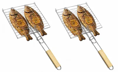 Produktbild von Solidchoice – Set aus 2 Fischgrills für den Grill mit Holzgriffen