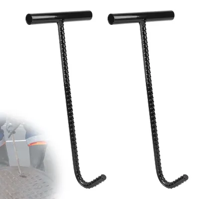 Produktbild von 2 Stück Kanaldeckelheber Gullideckel Haken Kanalhaken Schachtdeckelheber, T Schachthaken Kanaldeckelheber, Schachtdeckelhaken mit Gewinde, für Schachtabdeckung, Kanaldeckel, 40cm