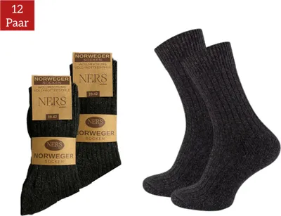 Produktbild von NERS Norweger Socken mit Wolle, (6-12 Paar) für Damen und Herren, extra Warm, Wintersocken mit weicher Frotteesohle, Schwarz, Grau, Anthrazit