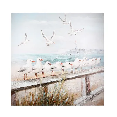 Immagine prodotto di Gilde Bild, quadratisch, "Seaside", Küstenmotiv, Landschaftsmotiv, Möwenmotiv, Leinwand, blau, grau, VE 1, L. 3,5 cm, B. 60 cm, H. 60 cm  52359