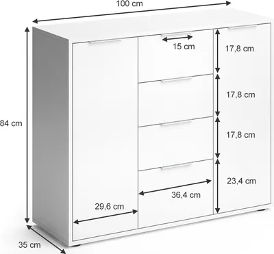 Immagine prodotto di Cassettiera per camera da letto Vicco Leon Bianco 35 x 84 cm, Model 29455