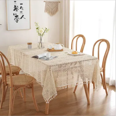 Spitzentischdecke aus Baumwolle, beige, 140 x 100 cm