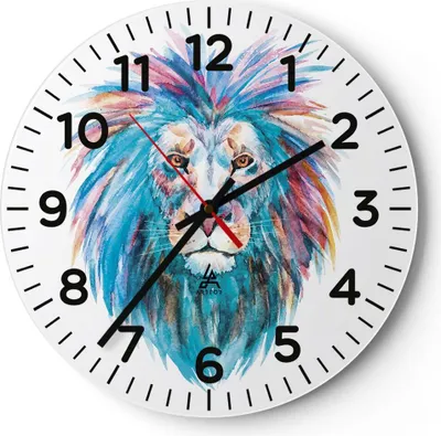 Produktbild von Wanduhr - Rund - Glasuhr - Bunt Löwe Mähne - 30x30cm - Schleichendes Uhrwerk - Lautlos - zum Aufhängen bereit - Dekoration Modern - Wanddekoration aus Glas - C4AR30x30-4250