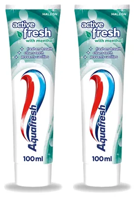 Zdjęcie produktu dla 2 sztuki pasty do zębów Aquafresh Verfrissende Reiniging Menthol, 75 ml - zestaw ekonomiczny