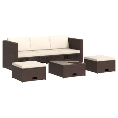 Image de vidaXL Ensemble de salon de jardin 4 pièces avec coussins Poly rotin brun