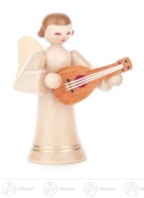 Produktbild von Engel mit Mandoline, langer Rock, natur  Höhe ca 6 cm NEU