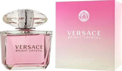 A bottle of Versace Bright Crystal perfume and its packaging are displayed side-by-side against a white background.