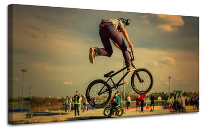 Produktbild von Leinwanddruck „Jugendliche Fahrradakrobatik“ 120x60