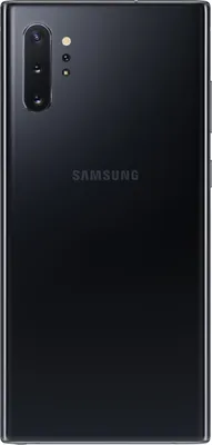 The back of a black Samsung Galaxy Note 10+ smartphone.