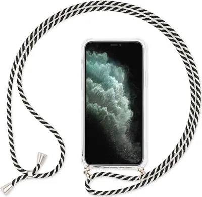 Produktbild von NALIA Handy Hülle mit Kette für iPhone 11 Pro, Necklace Case mit Umhänge-Band Schwarz Weiß