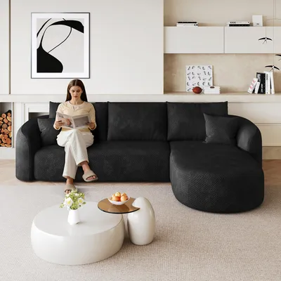 Productafbeelding van STILVORA Hoekbank met compressievulling, modulaire bank voor woonkamer en slaapkamer, bank zonder montage, zwart