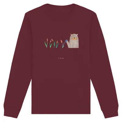 Produktbild von Mr. & Mrs. Panda Baumwoll Pullover Otter Stein Größe L - Burgundy - Geschenk, Sweatshirt, Pflanzen, Sweater, Seeotter See, Grüßen, Neugierig, Rundhals, Pulli