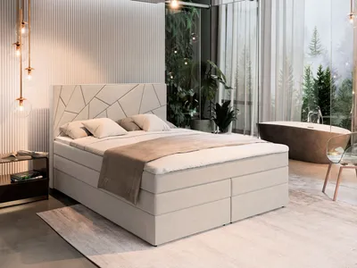 Produktbild von Masseno Boxspringbett TRANI 200x200 cm Komplett-Set mit Bonell Matratze und Topper, Polsterbett mit Bettkästen - Beige, INARI 22