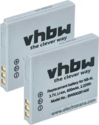 Produktbild von vhbw 2x Akku kompatibel mit Canon IXUS 30, 40, 255 HS, 50, 82 Kamera (600 mAh, 3,6 V, Li-Ion)