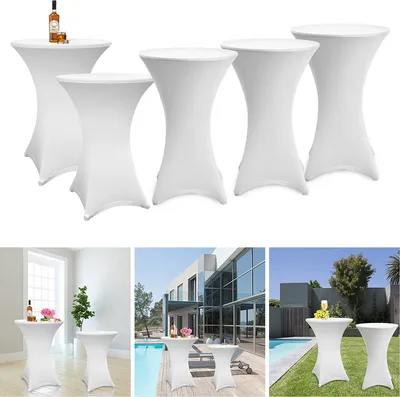 Zdjęcie produktu dla SWANEW 5x pokrowiec na stół barowy Stretch Elastique Biały Pokrowiec stretch Premium na standardowe stoły bistro / stoły barowe rozciągliwy pokrowiec na stół Ø 70-75 cm