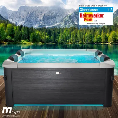 Produktbild von BRAST Whirlpool MSpa Oslo mit Fester Außenwand | LED-Beleuchtung mit 20 einstellbaren Farben für 6 Personen | 160x160x65cm | 120 Massagedüsen | Ganzjähriger Einsatz Winterfest | In & Outdoor Pool