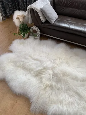 Produktbild von Sheepmania Island Quadro Lammfell Echt Ungeschoren - Dichtes Langhaar Schaffell Echt bis 10 cm - Teppich Decke Kamin Lammfelldecke Kinderwagen - Weiß
