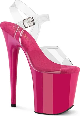 Produktbild von FLAMINGO-808 edle Pleaser Damen High-Heels Plateausandaletten klar hotpink