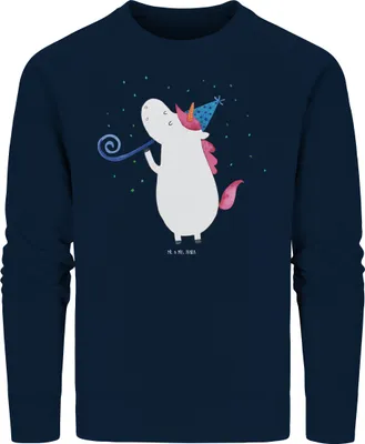 Produktbild von Mr. & Mrs. Panda Baumwoll Sweatshirt Einhorn Party Größe S - French Navy - Geschenk, Unicorn, Rundhals Pullover, Disco, Alkohol, Organic Baumwolle, Sweater, Pulli, Club
