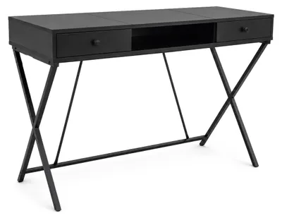 Produktbild von Computertisch Schreibtisch Industrial Schwarz CROSSLINE 120 cm 2 Schubladen 1 Ablage Schwarze Beine
