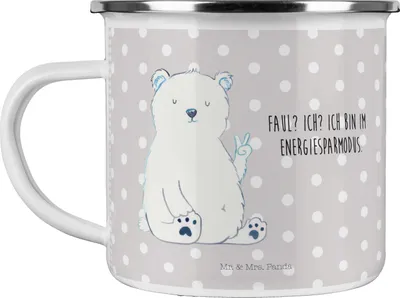 Produktbild von Mr. & Mrs. Panda Pott Eisbär Faul - Grau Pastell - Geschenk, Emaille Tasse, Teddy, Nordpol, Becher, Arbeit, Homeoffice, Kaffeepott, Emailletasse, Bär, Bürojob, Teetasse