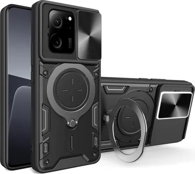 Obrázek produktu pro Pouzdro pro Xiaomi 13T /13T Pro /Redmi K60 Ultra dvojvrstvé odolné pouzdro s ochranným krytem kamery a kruhovým stojánkem na prsten černé