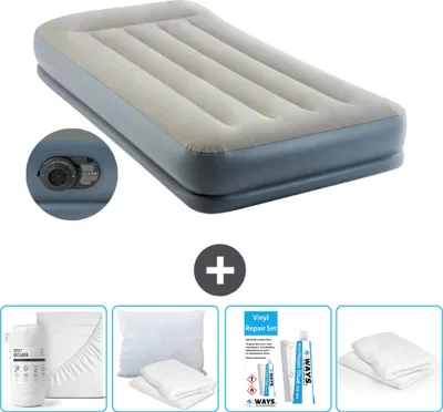 Produktbild von Intex Luftbett - 1 Person - 99 x 191x 30 cm - Grau - Inklusive Pumpe - Spannbettuch - Küssen - Reperaturset en Kissenschutz