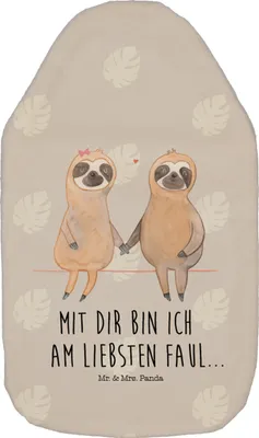 Produktbild von Mr. & Mrs. Panda Wärmflasche Faultier Pärchen - Grau Pastell - Geschenk, Liebe, mit Bezug, Relaxen, Bettflasche, Wärmflaschen, Wärmekissen