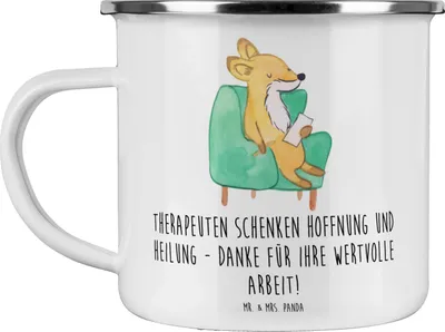 Produktbild von Mr. & Mrs. Panda Pott Therapeut Dankeschön - Weiß - Geschenk, Dankeskarten, Haferl, Bedanken, Emaille Tasse, Aufmerksamkeit, Zuversicht, Alltagspraxis, Wertschätzung