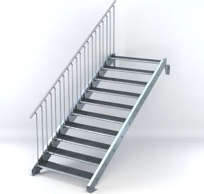 Produktbild von Stahltreppe 10 Stufen bis Höhe 200 cm, Laufbreite : 120 cm Geländer links ST 2 (31 / 31 mm gezackt)